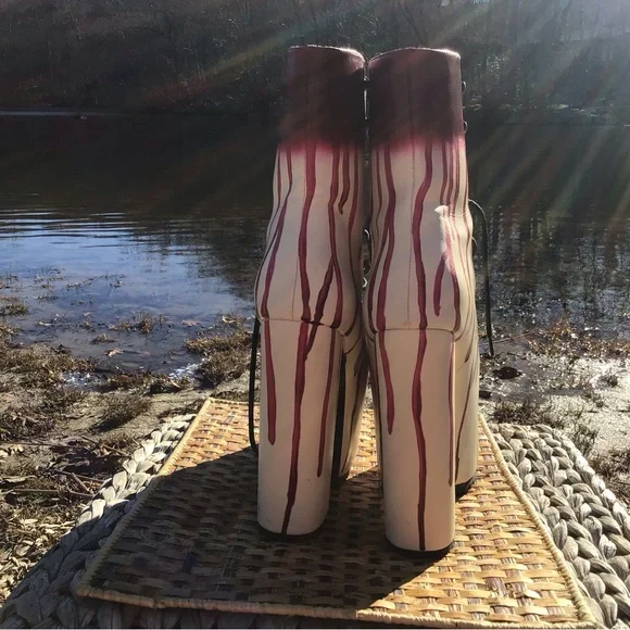 Red Carrie Blood Dolls Kill Platform Boots - Picture 6 of 9